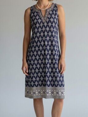Magnolia Grace Navy and White Printed  Sleeveless Sundress XS P